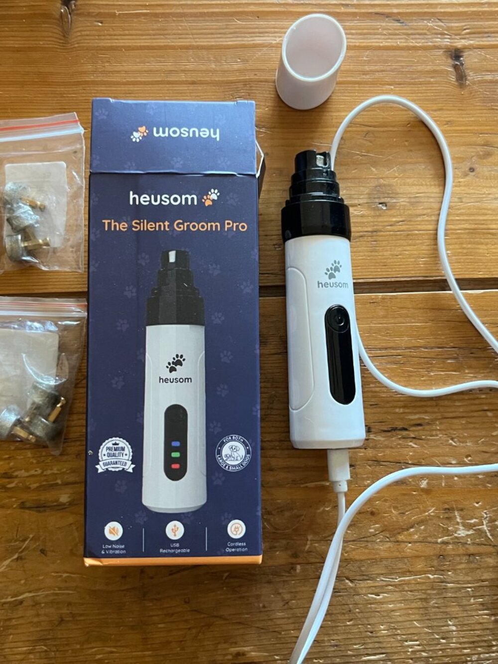 Rechargeable Heusom Silent Groom Pro dog nail trimmer + 6 replacement grinders